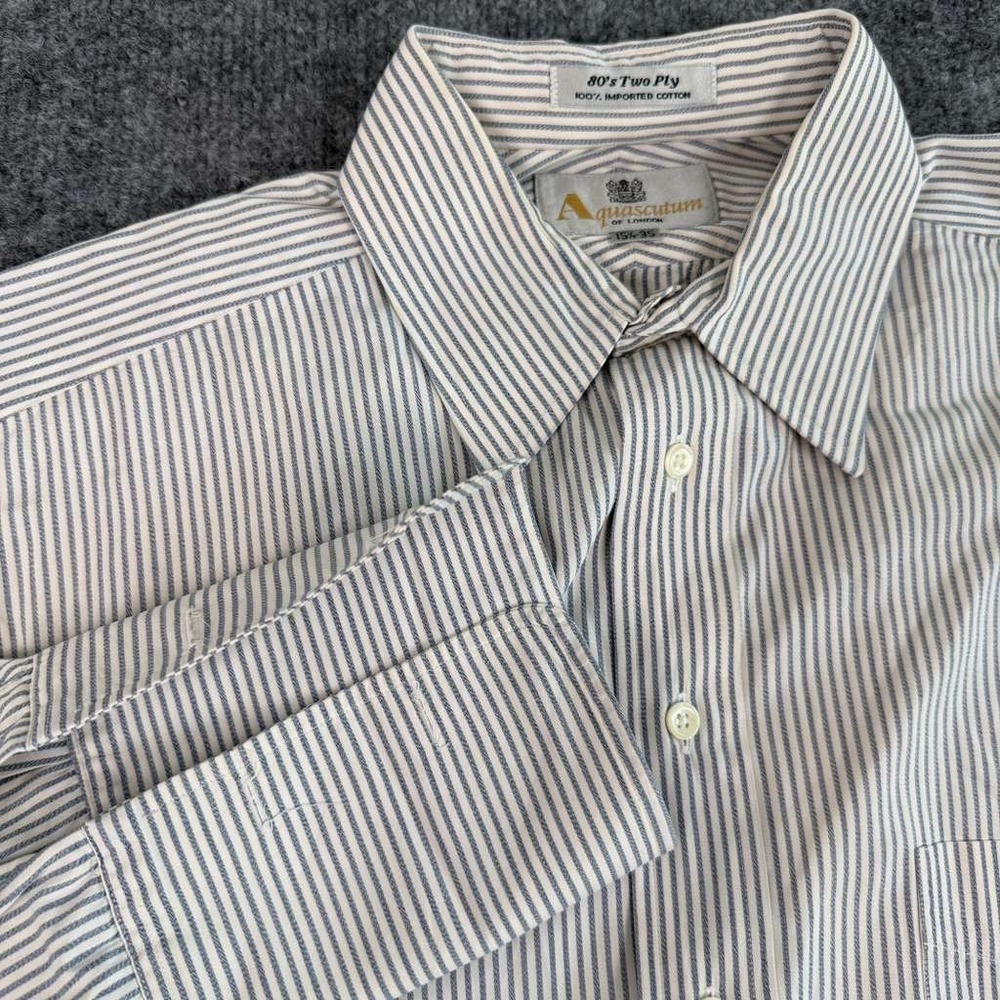 Vintage Aquascutum 80's Two-Ply Cotton Striped French Cuff Dress Shirt 15.5-35